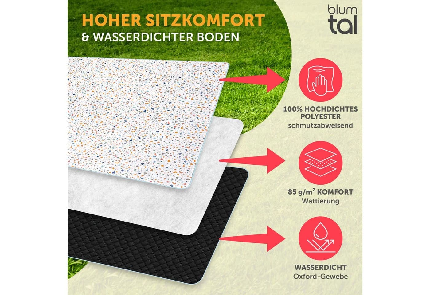 Blumtal Picknickdecke Premium Boho Terrazzo Design Wasserabweisend - Bild 4