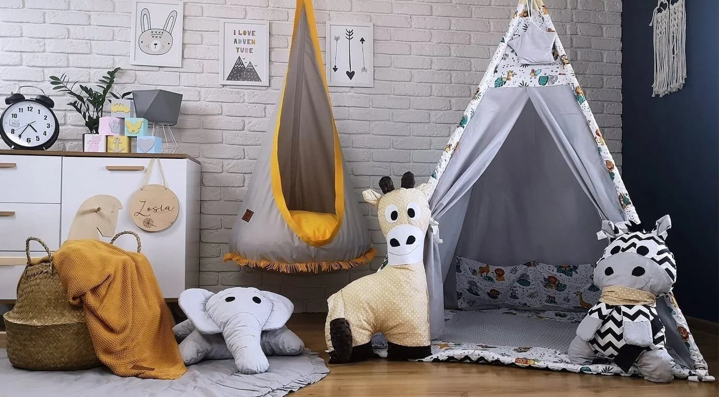 Pamek Nestschaukel Hängecocon mit Sitzkissen Gelb Boho-Stil