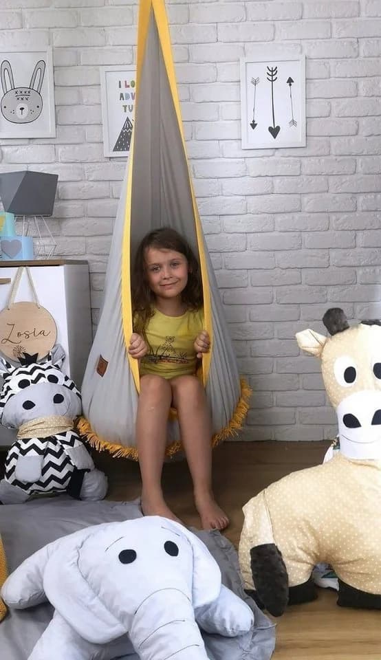 Pamek Nestschaukel Hängecocon mit Sitzkissen Gelb Boho-Stil - Bild 3
