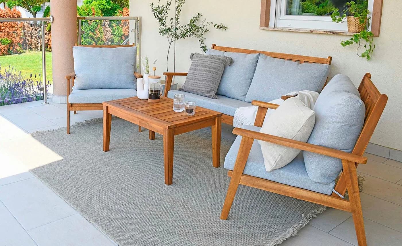 BYLIVING Gartenlounge-Set LA PALMA 4-tlg. Akazie Beige/Grau