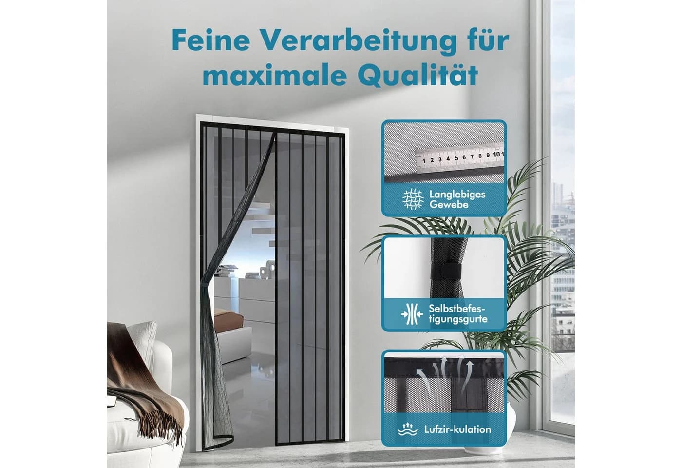 Sekey Insektenschutz-Tür Fliegengitter für Balkontür Schwarz Magnetisch Ohne Bohren - Bild 3
