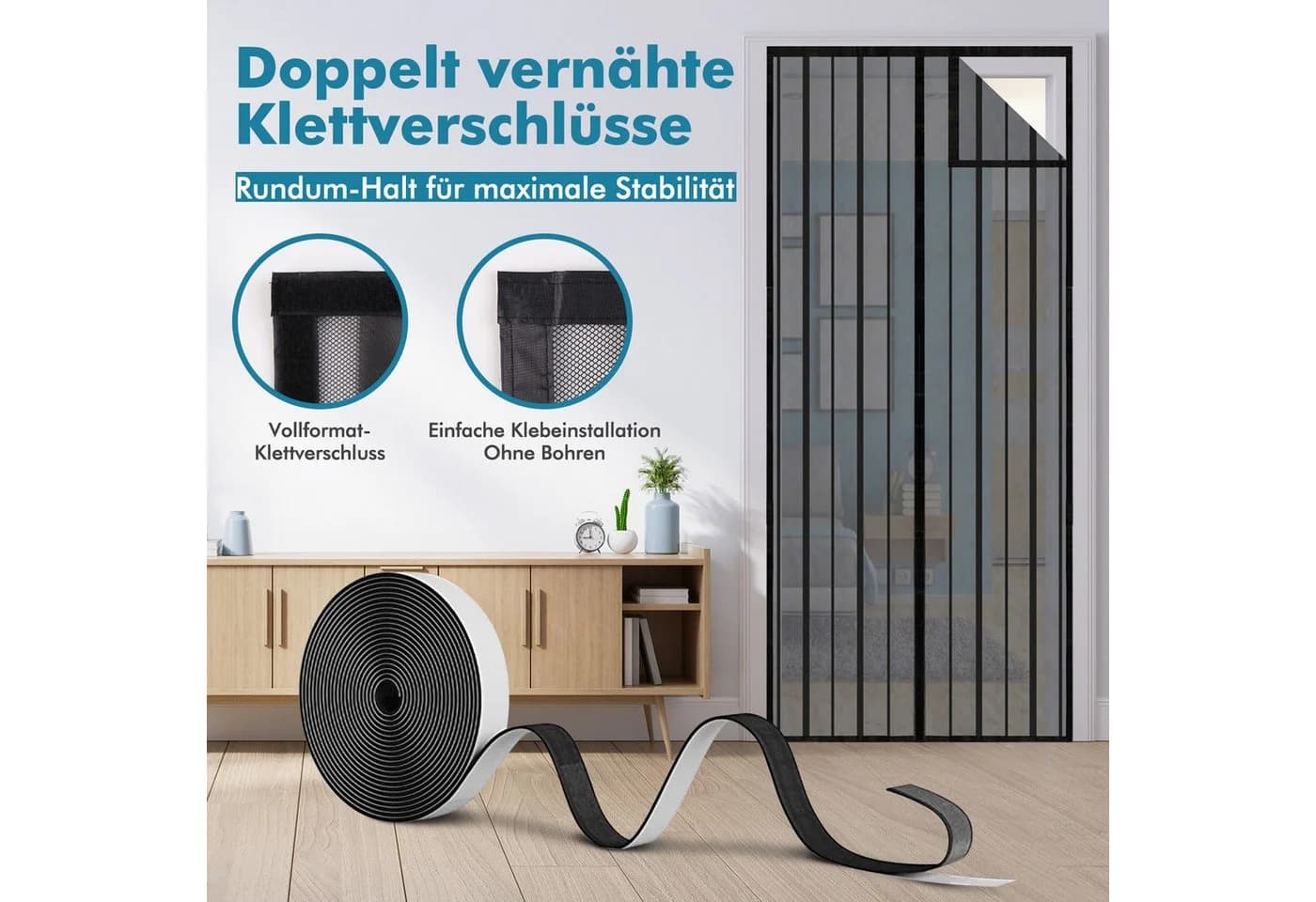 Sekey Insektenschutz-Tür Fliegengitter für Balkontür Schwarz Magnetisch Ohne Bohren - Bild 4