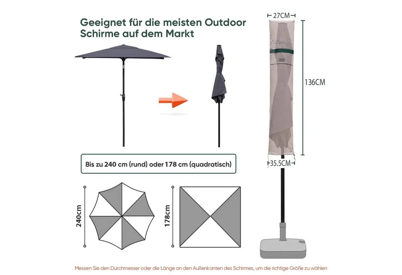 Sekey Sonnenschirm-Schutzhülle Modernes Design UV-Schutz