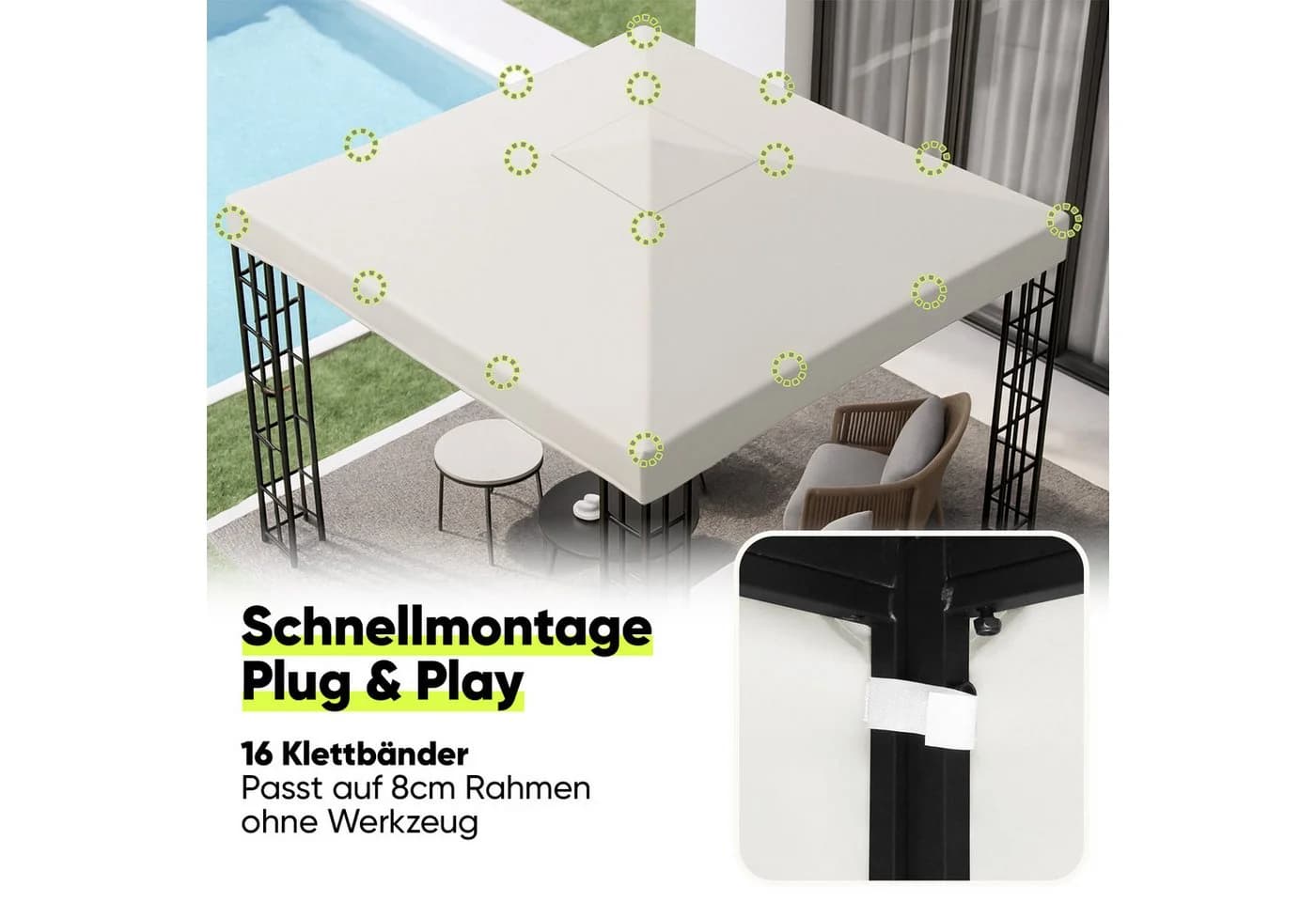 Sekey Pavillon-Ersatzdach 3x3m wasserdicht 1000D Polyester - Bild 5