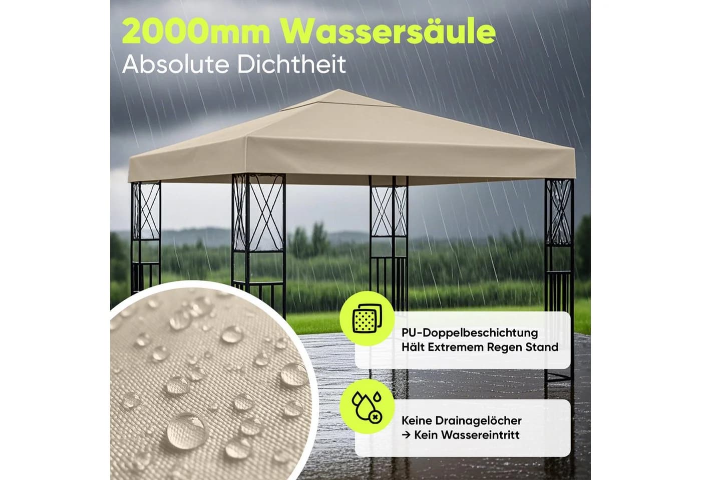 Sekey Pavillon-Ersatzdach 3x3m Taupe wasserdicht UV-Schutz