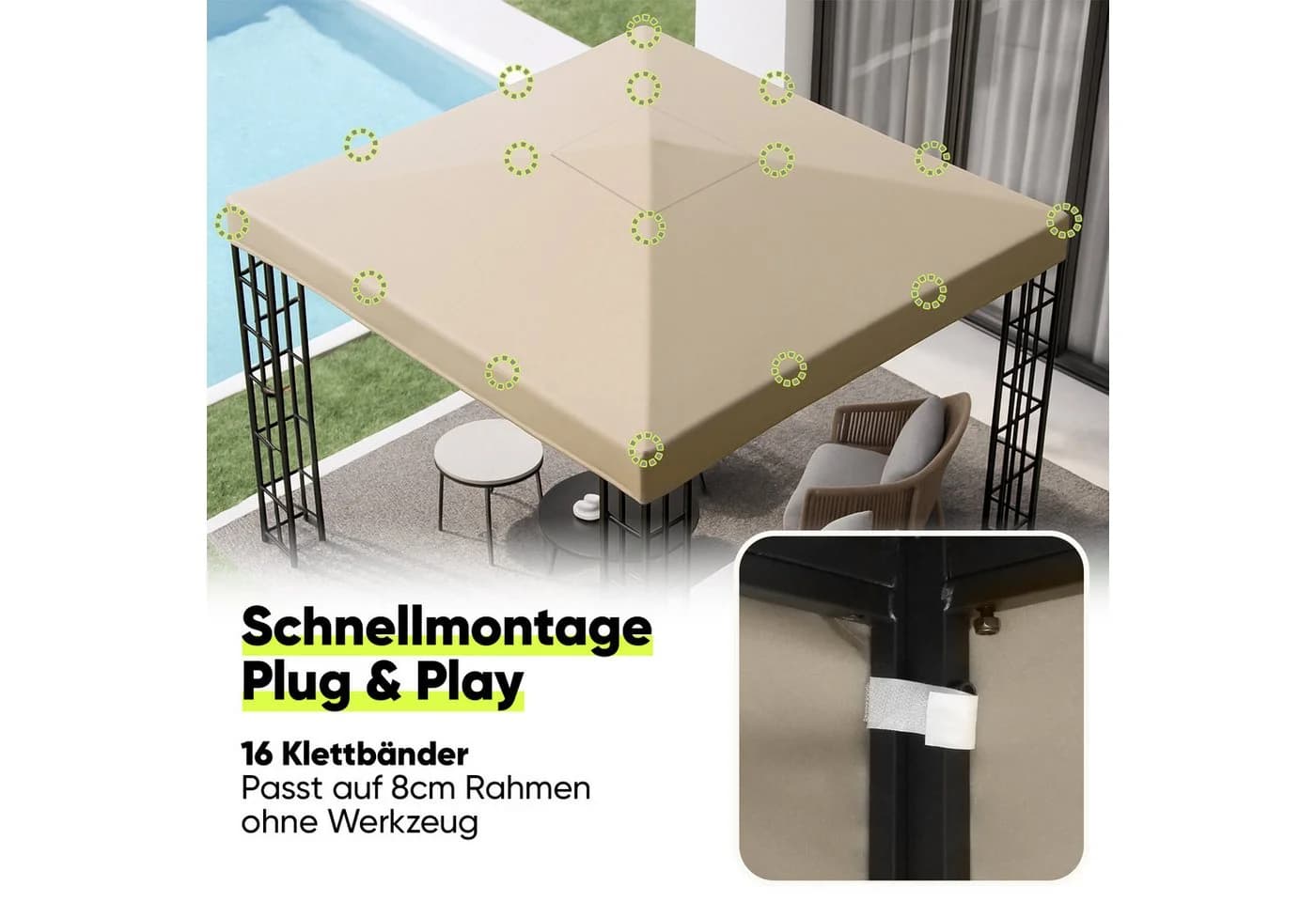 Sekey Pavillon-Ersatzdach 3x3m Taupe wasserdicht UV-Schutz - Bild 5