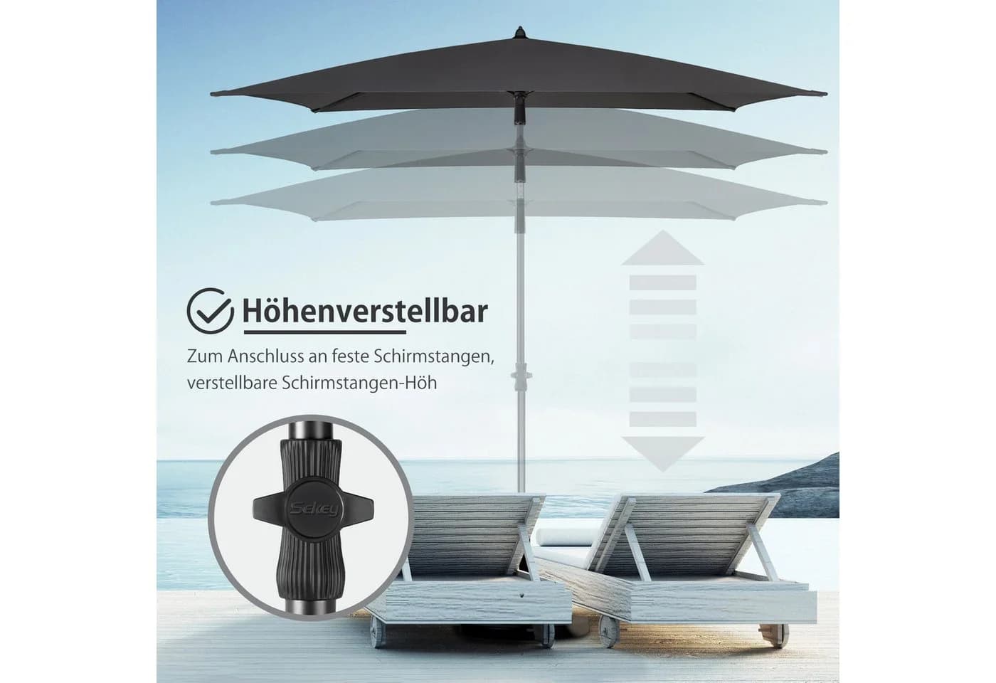 Sekey Balkonschirm Rechteckig Grau Höhenverstellbar UV50+ - Bild 4