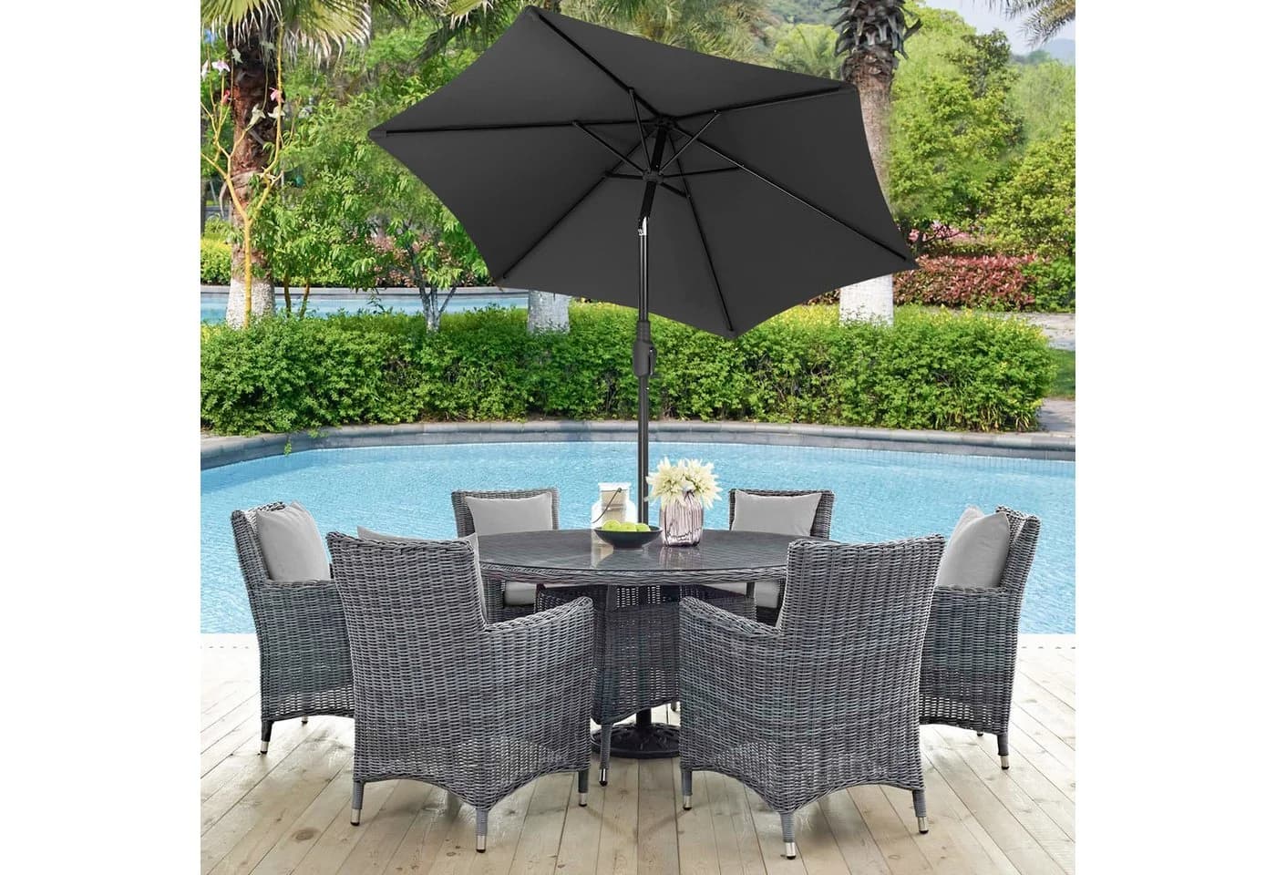 Sekey Sonnenschirm 220 cm Grau mit Kurbel und Auto-Kippfunktion