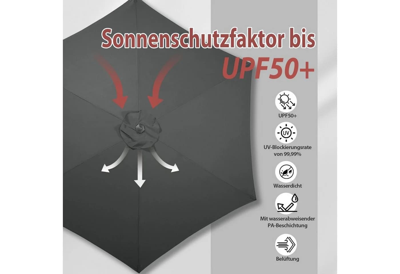 Sekey Sonnenschirm 220 cm Grau mit Kurbel und Auto-Kippfunktion - Bild 4