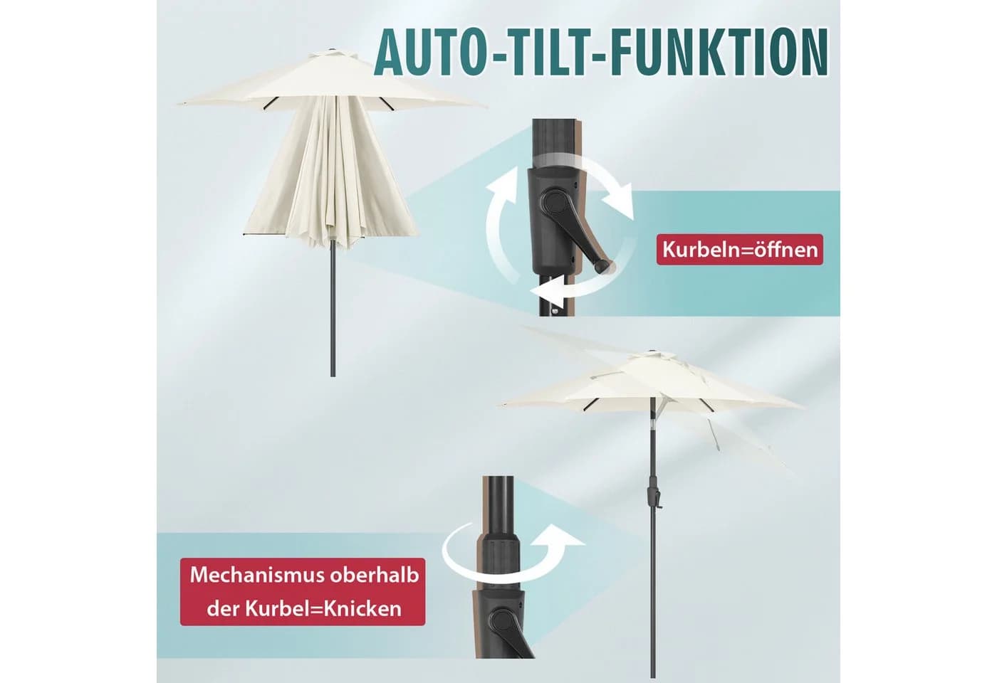 Sekey Sonnenschirm Kurbel Neigbar Creme UPF 50+ Metall - Bild 4