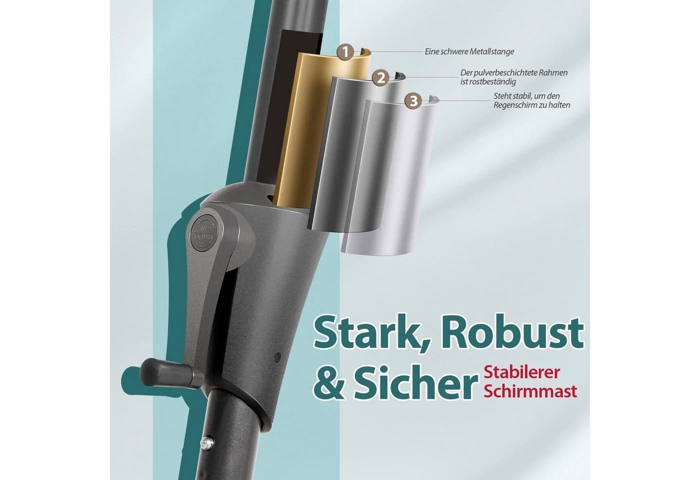Sekey Sonnenschirm Kurbel Neigbar Creme UPF 50+ Metall - Bild 5