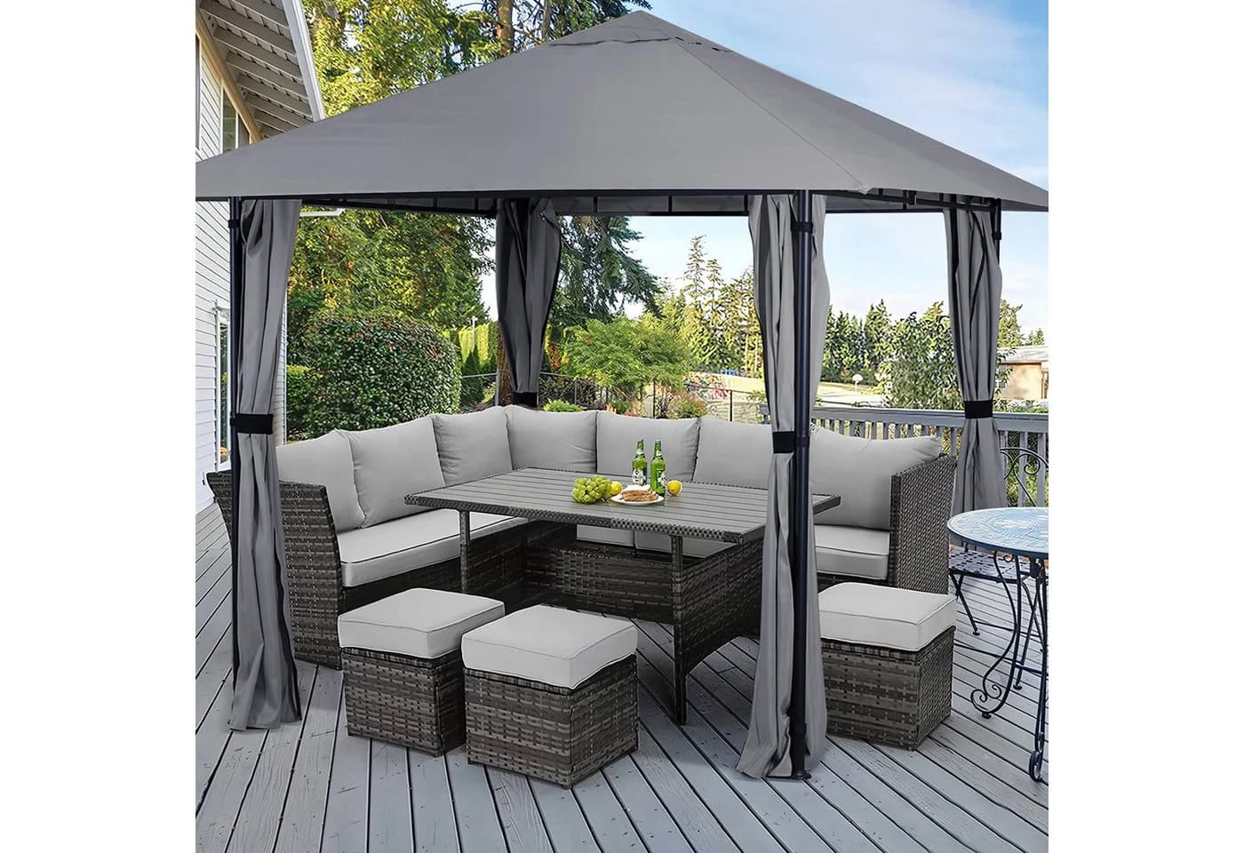 Sekey Gartenpavillon 300x300 cm Grau Wasserdicht mit Seitenteilen