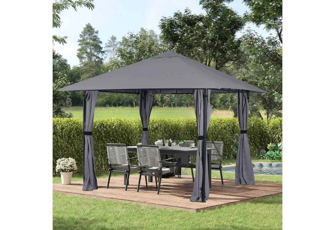 Sekey Gartenpavillon 300x300 cm Grau Wasserdicht mit Seitenteilen - Bild 3