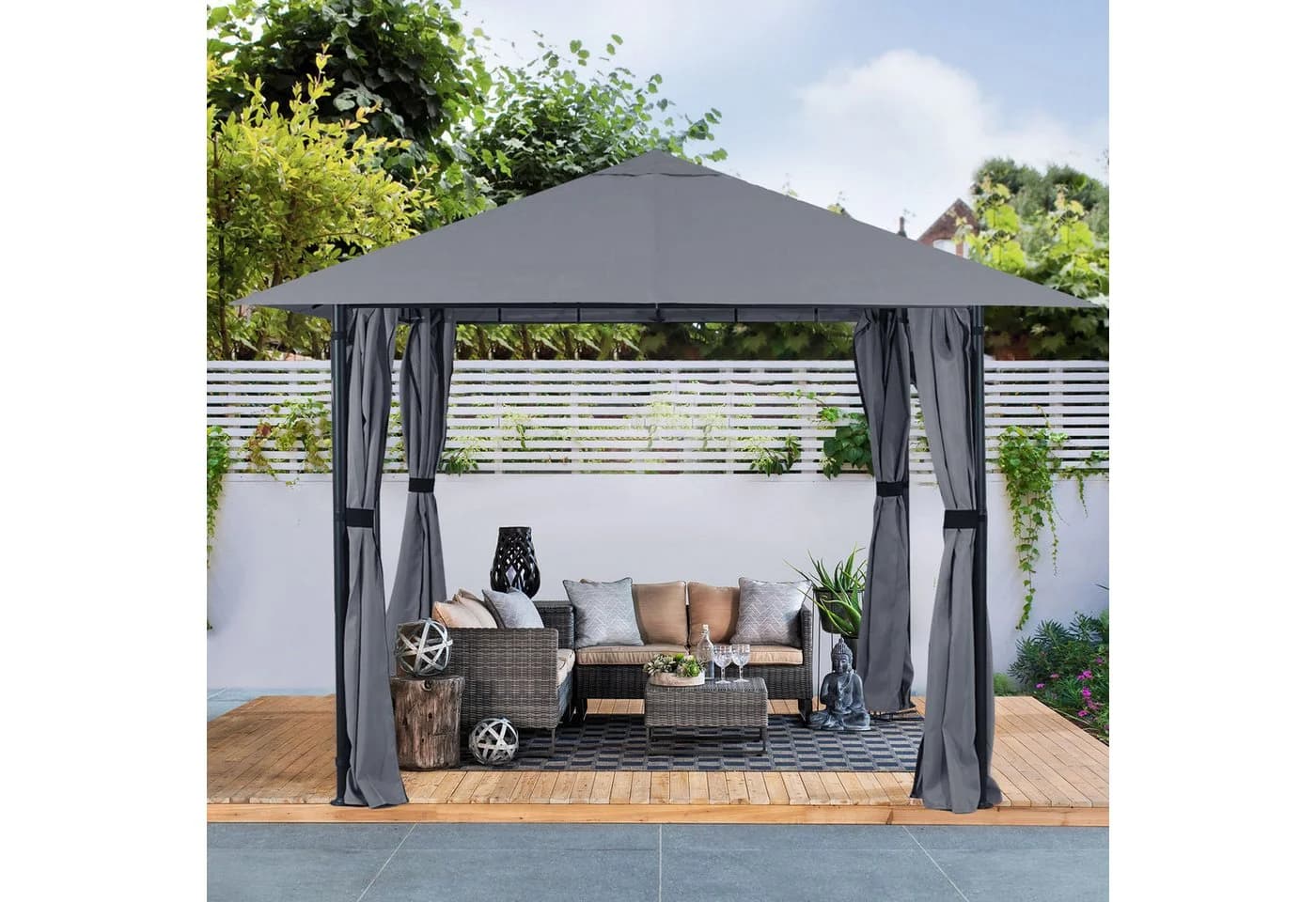 Sekey Gartenpavillon 300x300 cm Grau Wasserdicht mit Seitenteilen - Bild 4