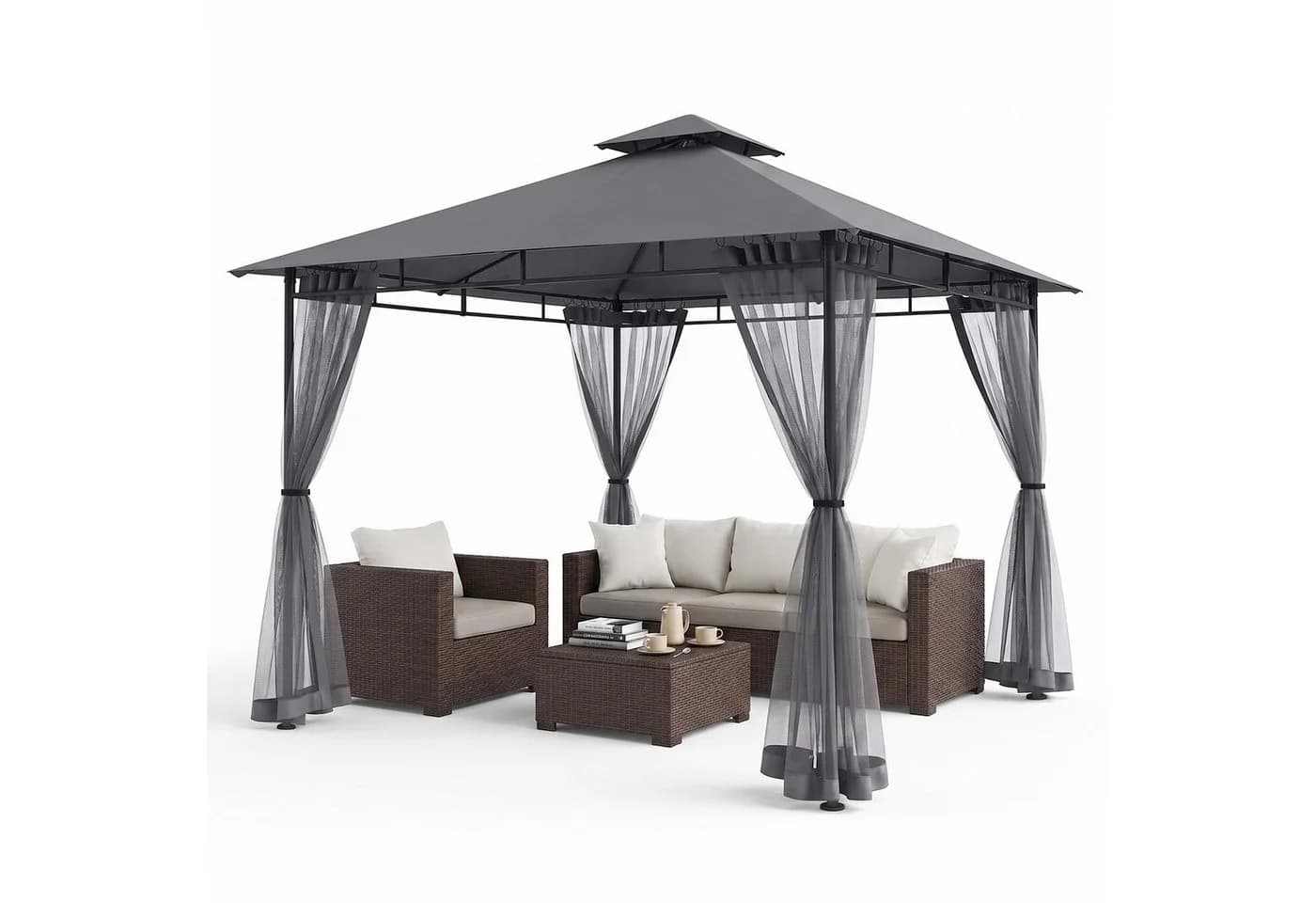 Sekey Gartenpavillon 3x3m Grau mit Moskitonetz & Doppeldach - Bild 2