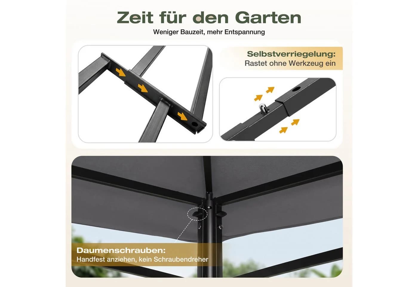 Sekey Gartenpavillon 3x3m Grau mit Moskitonetz & Doppeldach - Bild 4