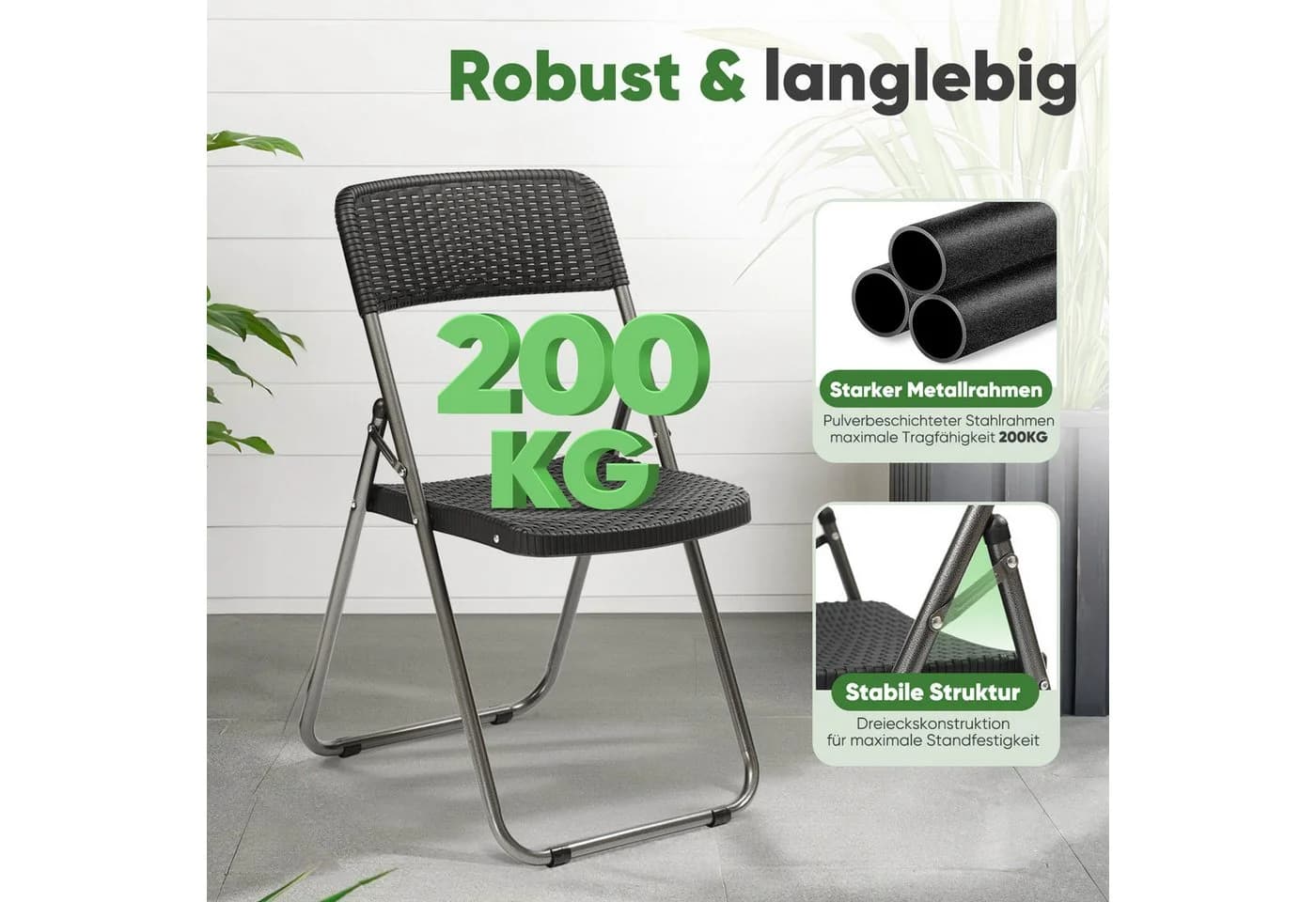 Sekey Klappstuhl Gartenstuhl Polyrattan Campingstuhl Wasserdicht Schwarz - Bild 3
