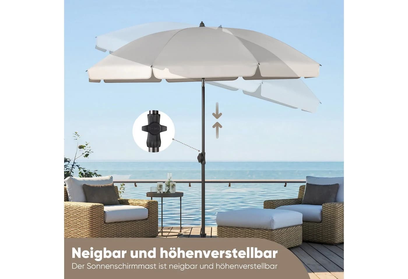 Sekey Sonnenschirm Ø160 cm UV50+ Graubeige mit Tragetasche - Bild 5