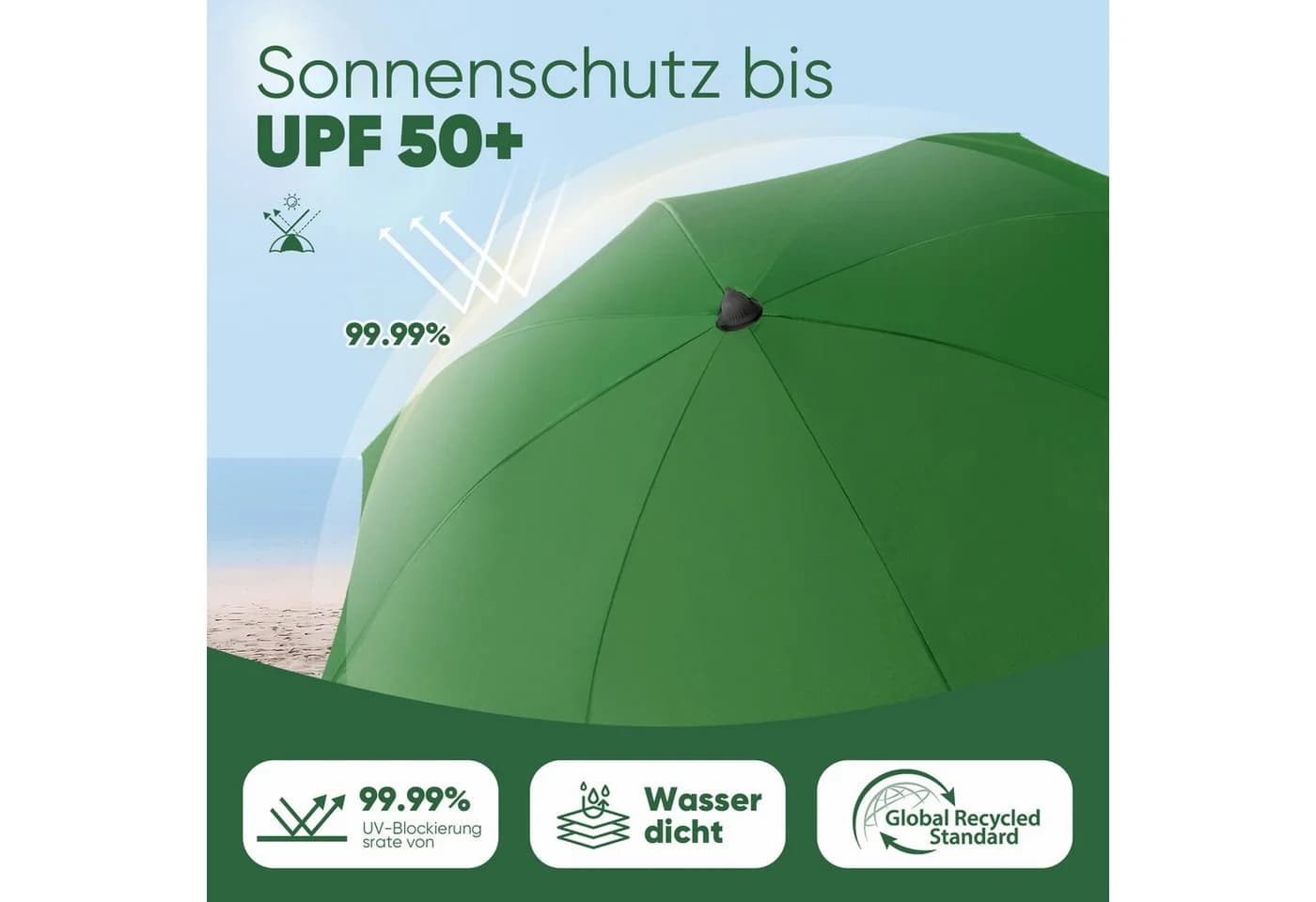 Sekey Sonnenschirm Tannengrün UV-Schutz 50+ höhenverstellbar - Bild 3