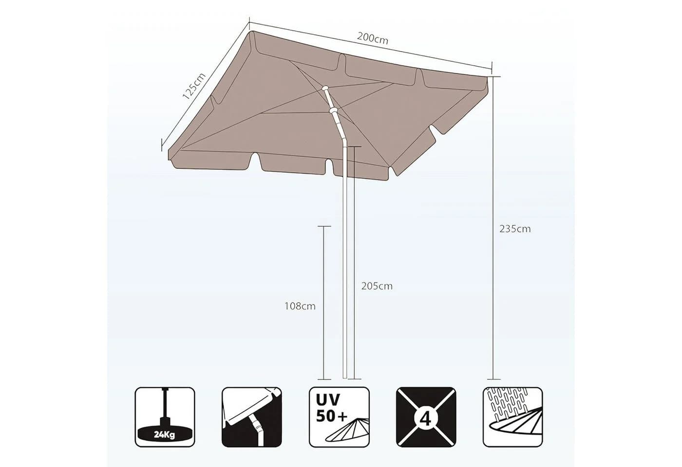 Sekey Sonnenschirm 200 x 125 cm Balkonschirm UV50+ - Bild 3