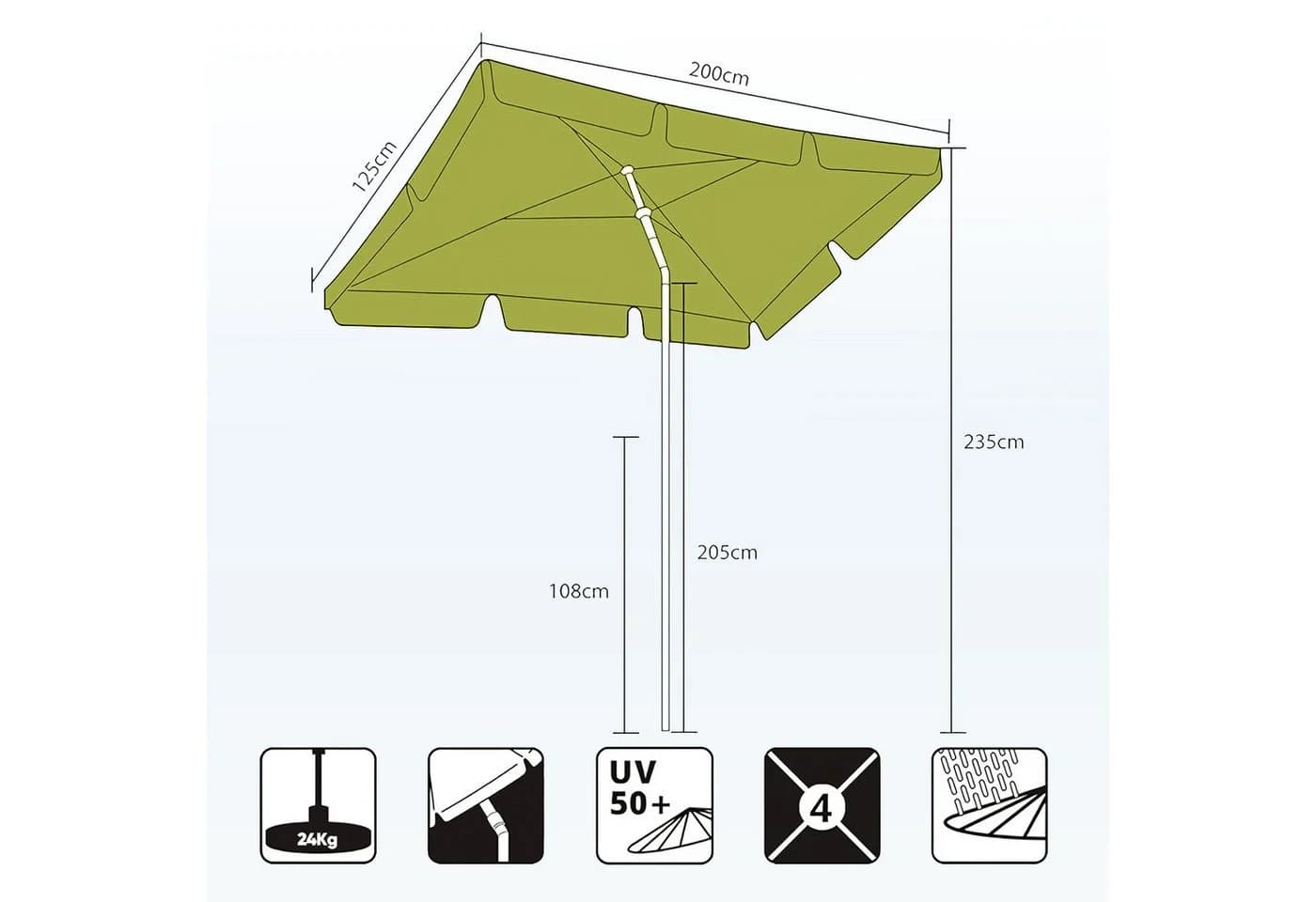 Sekey Sonnenschirm 200 x 125 cm Balkonschirm Apfelgrün - Bild 3