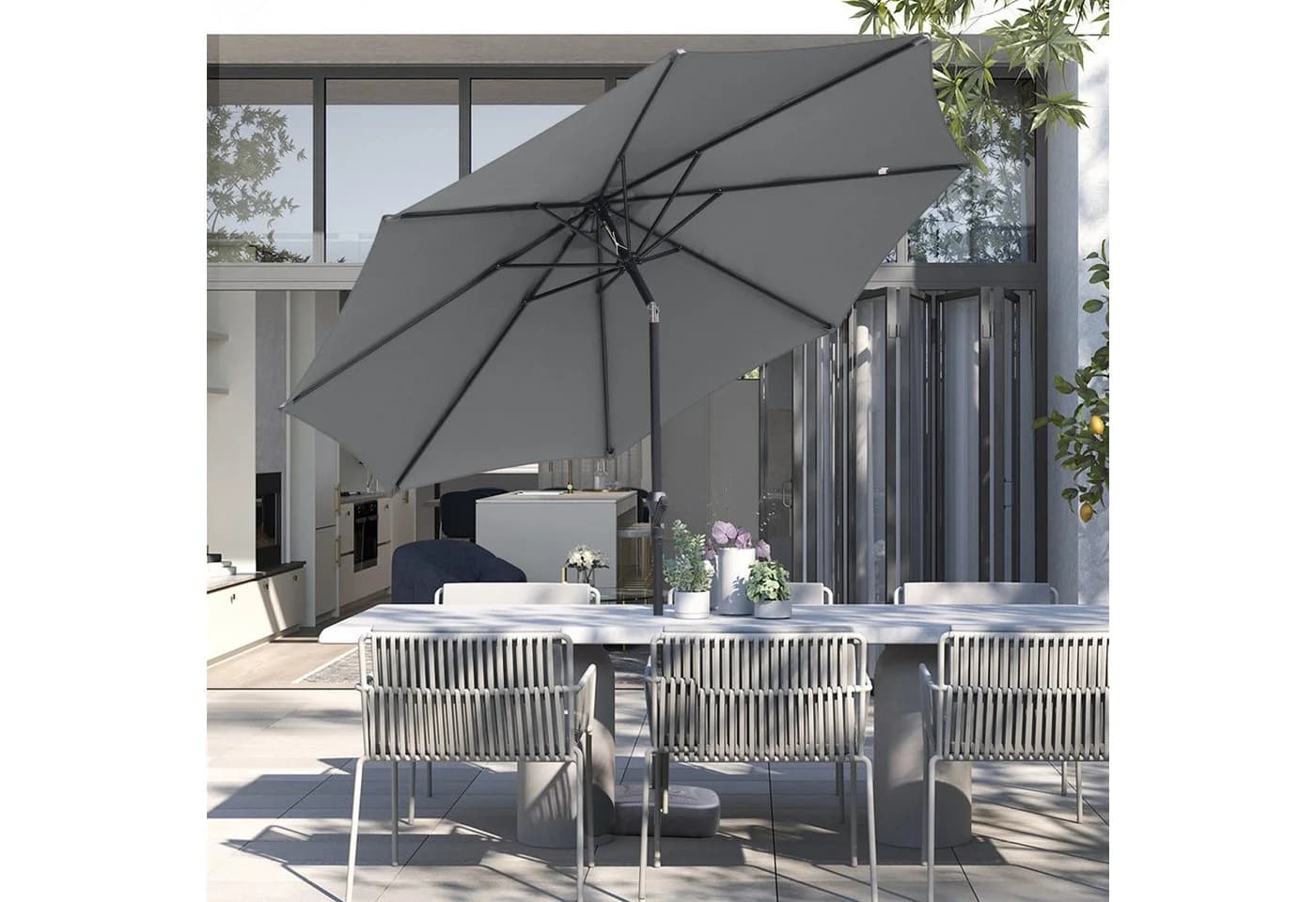 Sekey Sonnenschirm 300 cm Dunkelgrau Knickbar mit Kurbel