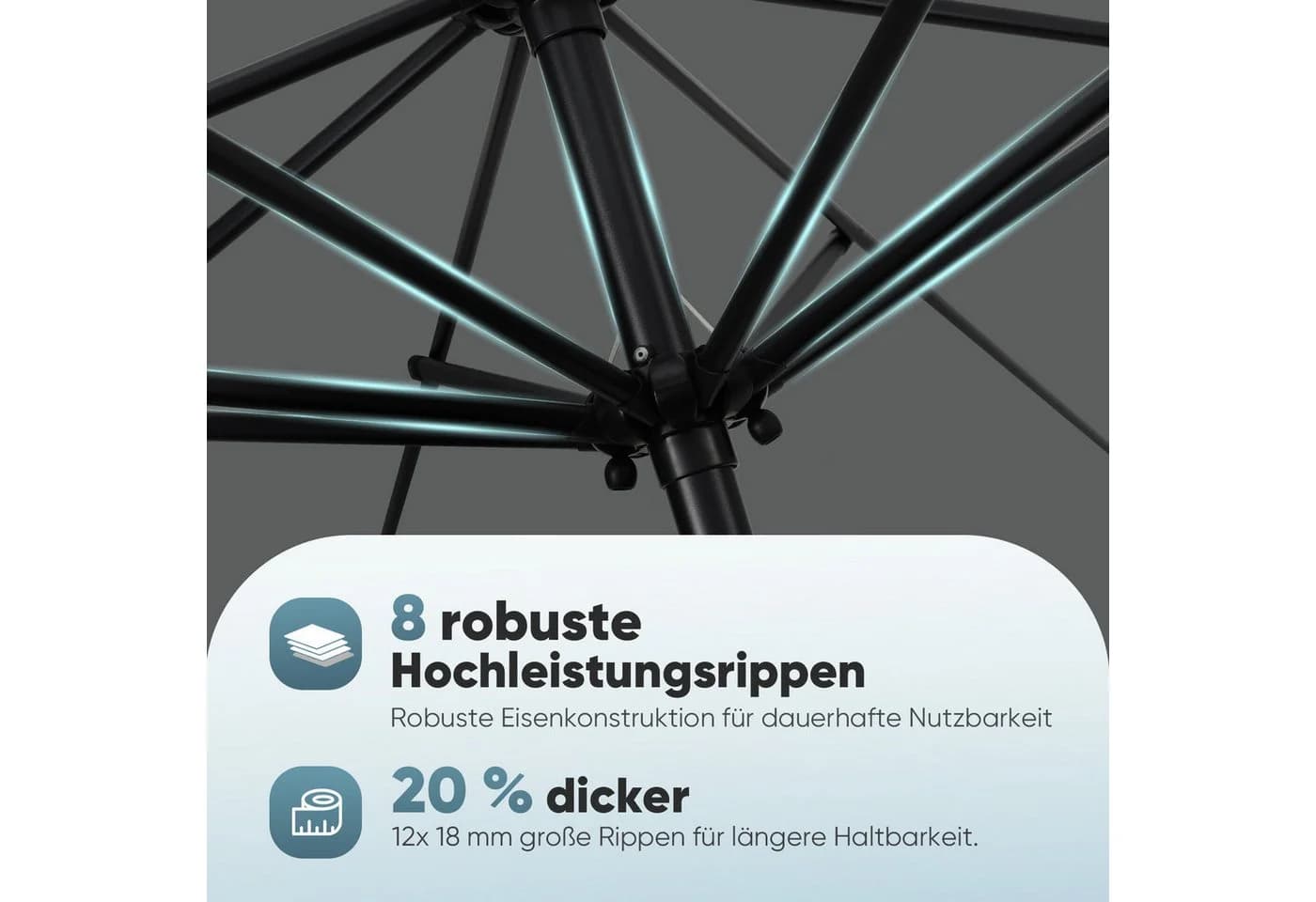 Sekey Sonnenschirm 300 cm Dunkelgrau Knickbar mit Kurbel - Bild 3
