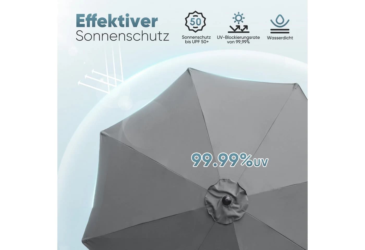 Sekey Sonnenschirm 300 cm Dunkelgrau Knickbar mit Kurbel - Bild 4