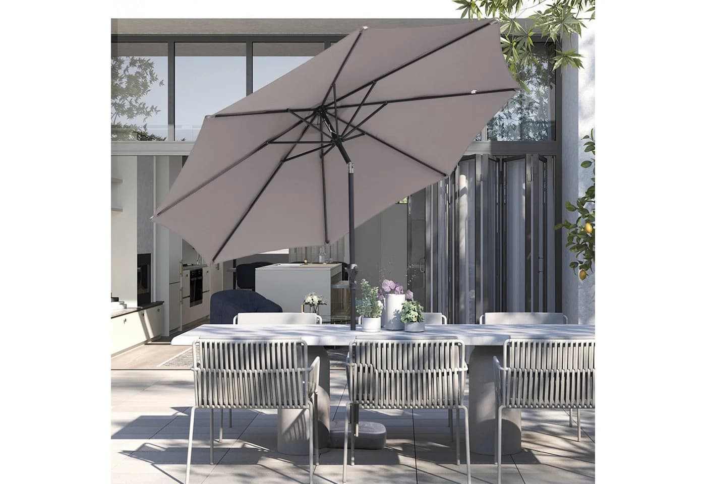 Sekey Sonnenschirm 300 cm Rund Knickbar mit Kurbel Taupe