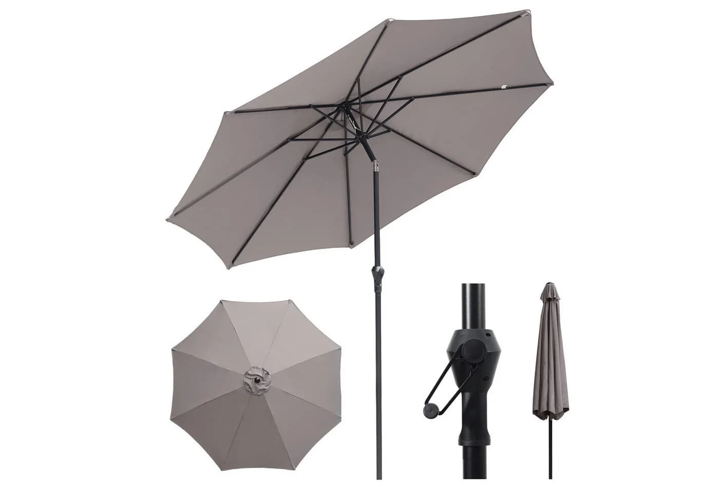 Sekey Sonnenschirm 300 cm Rund Knickbar mit Kurbel Taupe - Bild 2