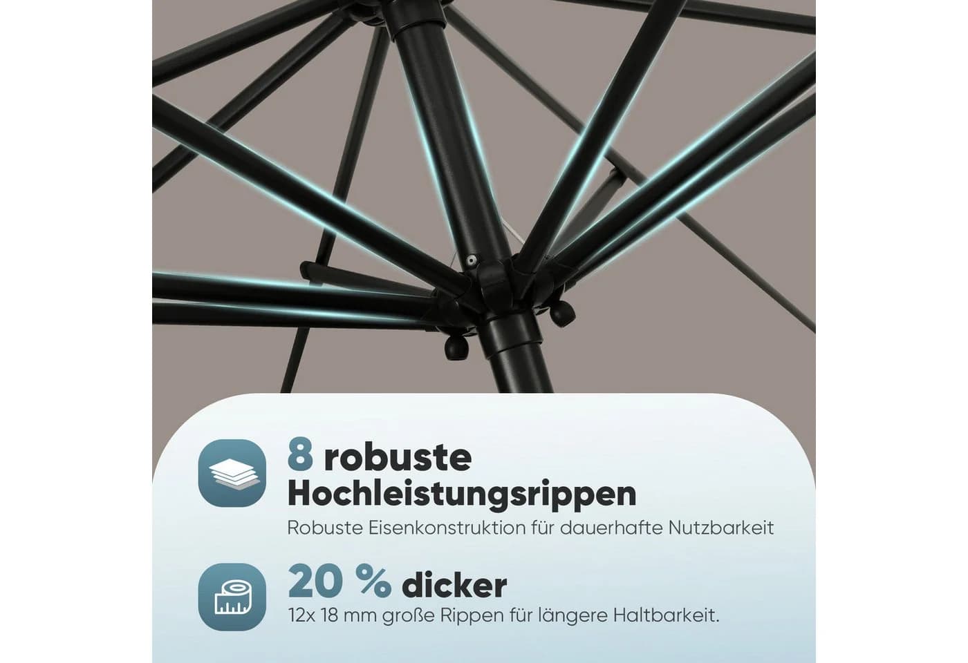 Sekey Sonnenschirm 300 cm Rund Knickbar mit Kurbel Taupe - Bild 3