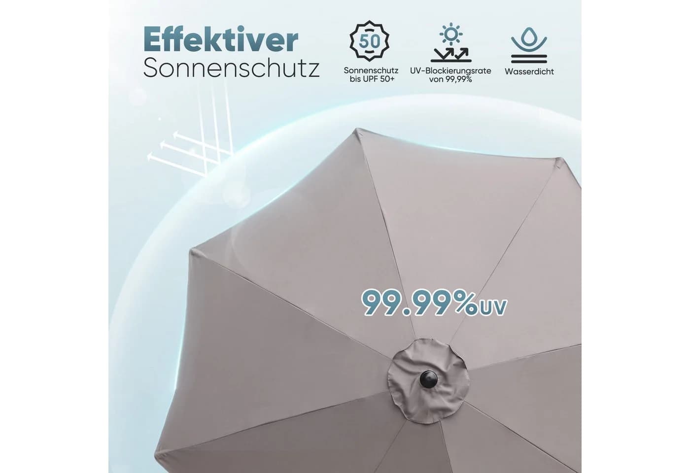 Sekey Sonnenschirm 300 cm Rund Knickbar mit Kurbel Taupe - Bild 4