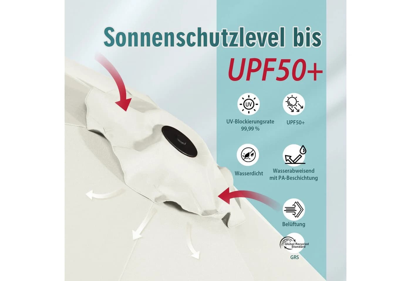 Sekey Doppel Sonnenschirm 400x220 cm Creme mit 50 kg Standfuß - Bild 5