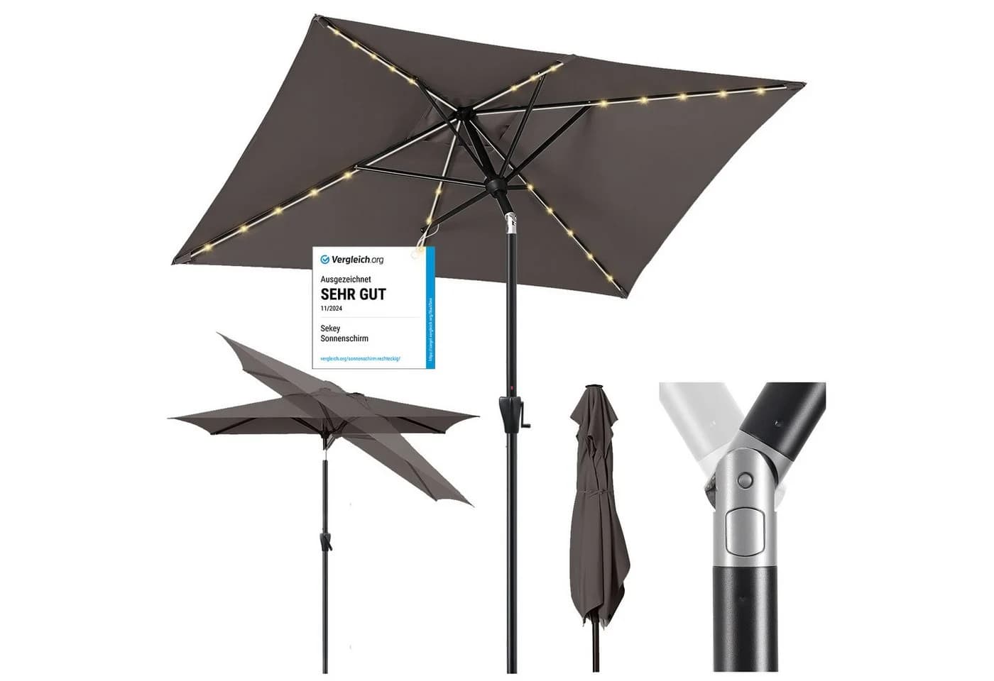 Sekey Sonnenschirm Rechteckig 300x200 cm mit LED-Lichtern - Bild 2