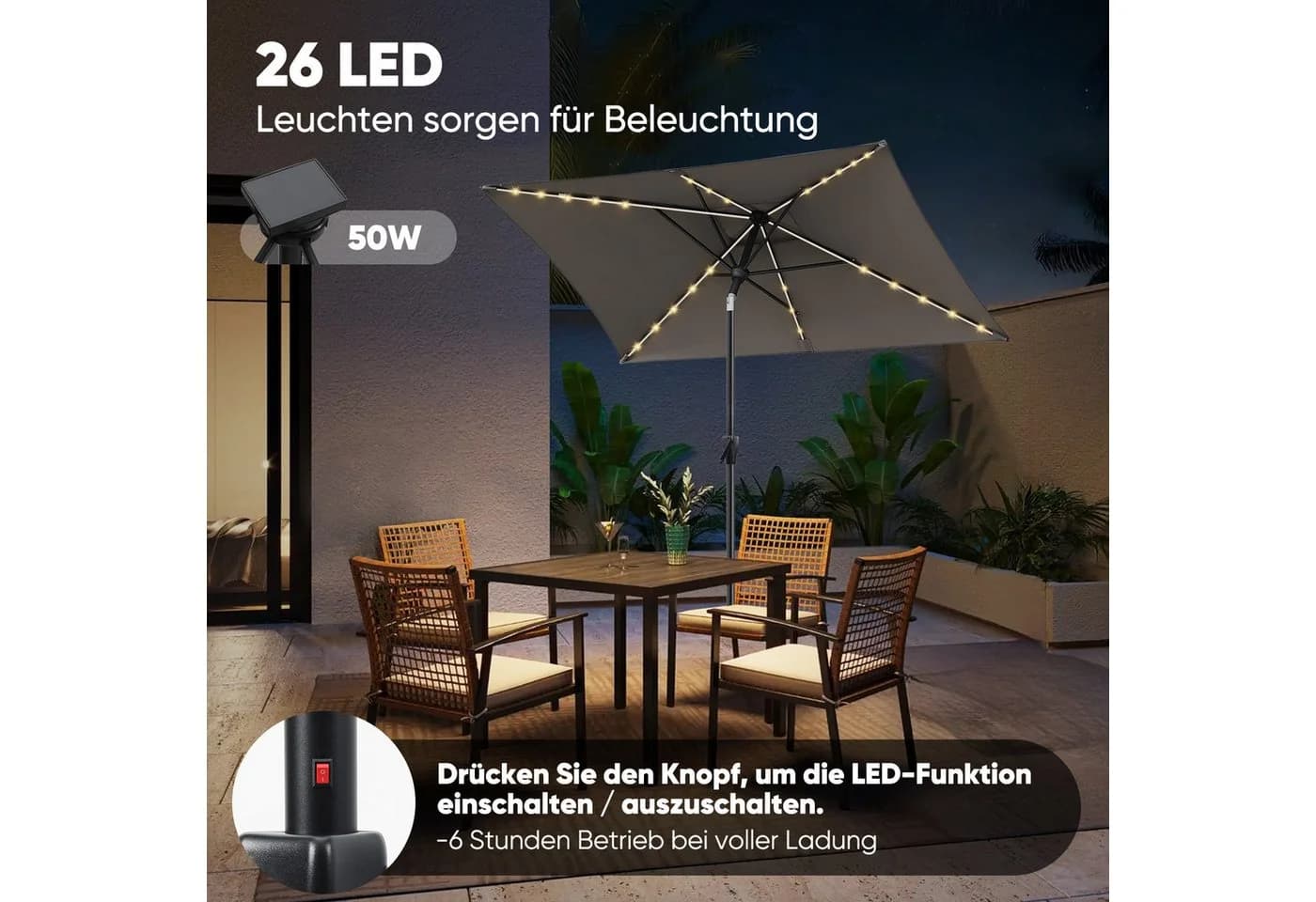 Sekey Sonnenschirm Rechteckig 300x200 cm mit LED-Lichtern - Bild 3