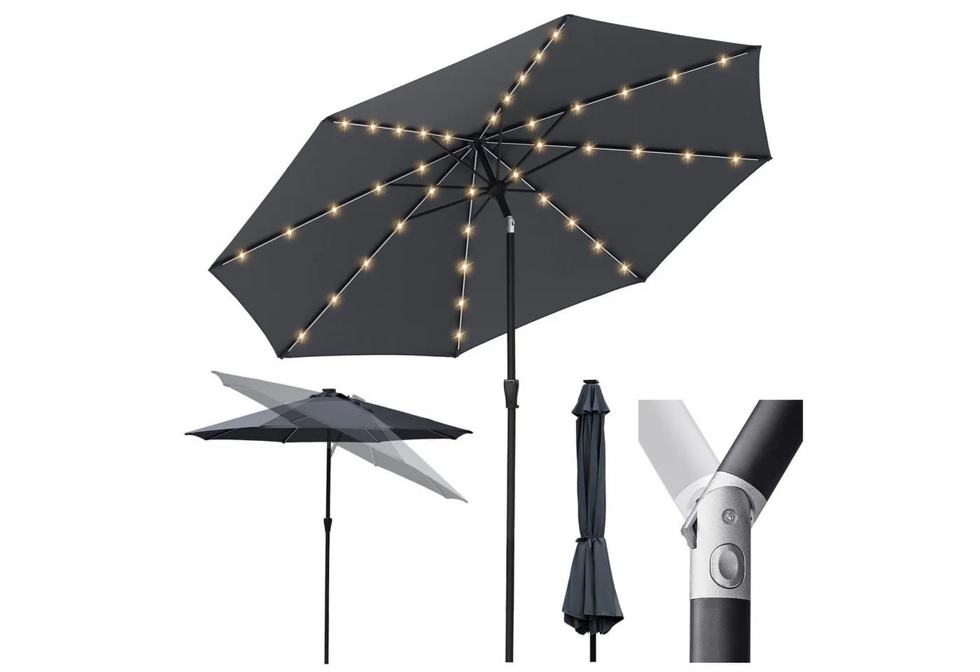 Sekey Marktschirm 3m Grau mit LED-Beleuchtung und Kurbel - Bild 2