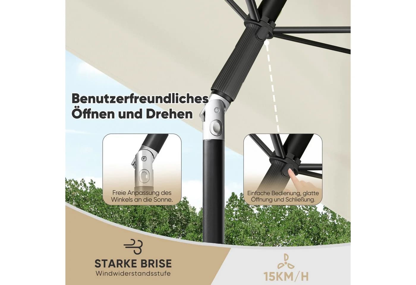 Sekey Sonnenschirm rechteckig höhenverstellbar Graubeige - Bild 5