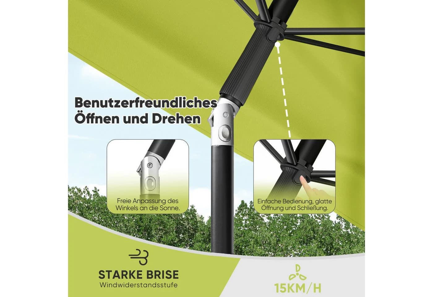 Sekey Sonnenschirm 200x125cm Balkonschirm Apfelgrün - Bild 5