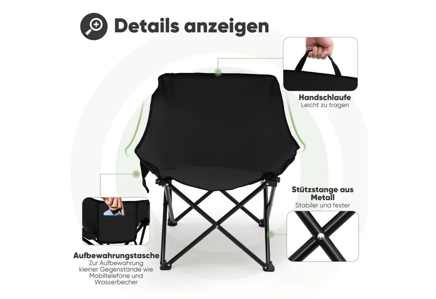 SUNULA Campingstuhl Faltbar mit Tragetasche Schwarz 2er Set - Bild 4