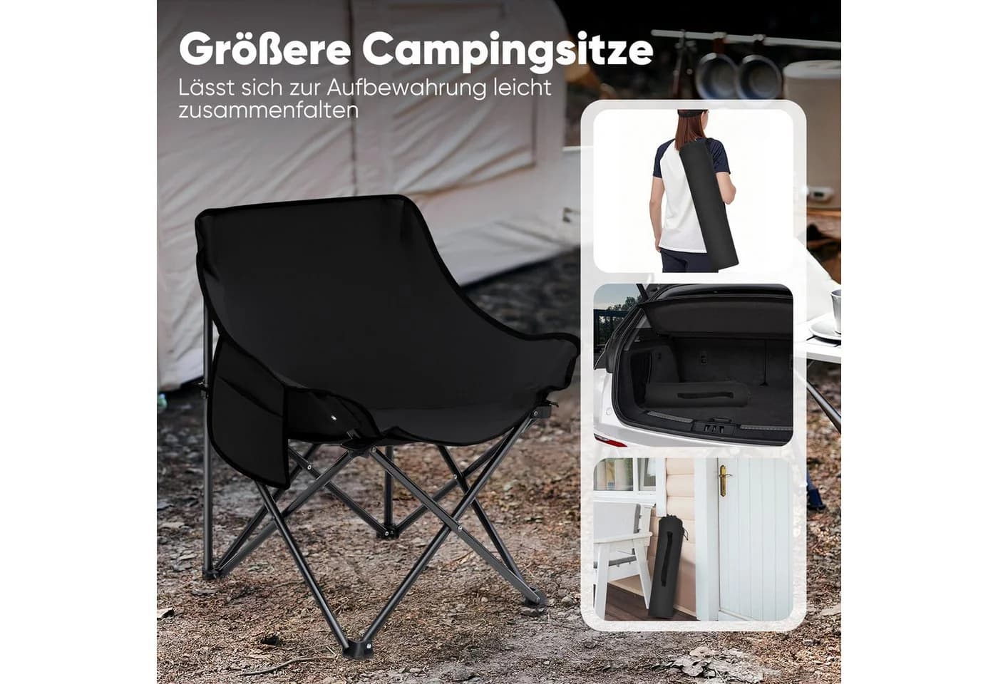 SUNULA Campingstuhl Faltbar mit Tragetasche Schwarz 2er Set - Bild 5