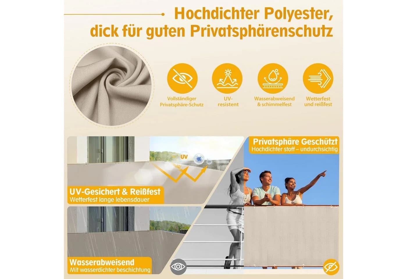 SUNULA Balkonsichtschutz 100% Polyester UV- & Wetterfest - Bild 4
