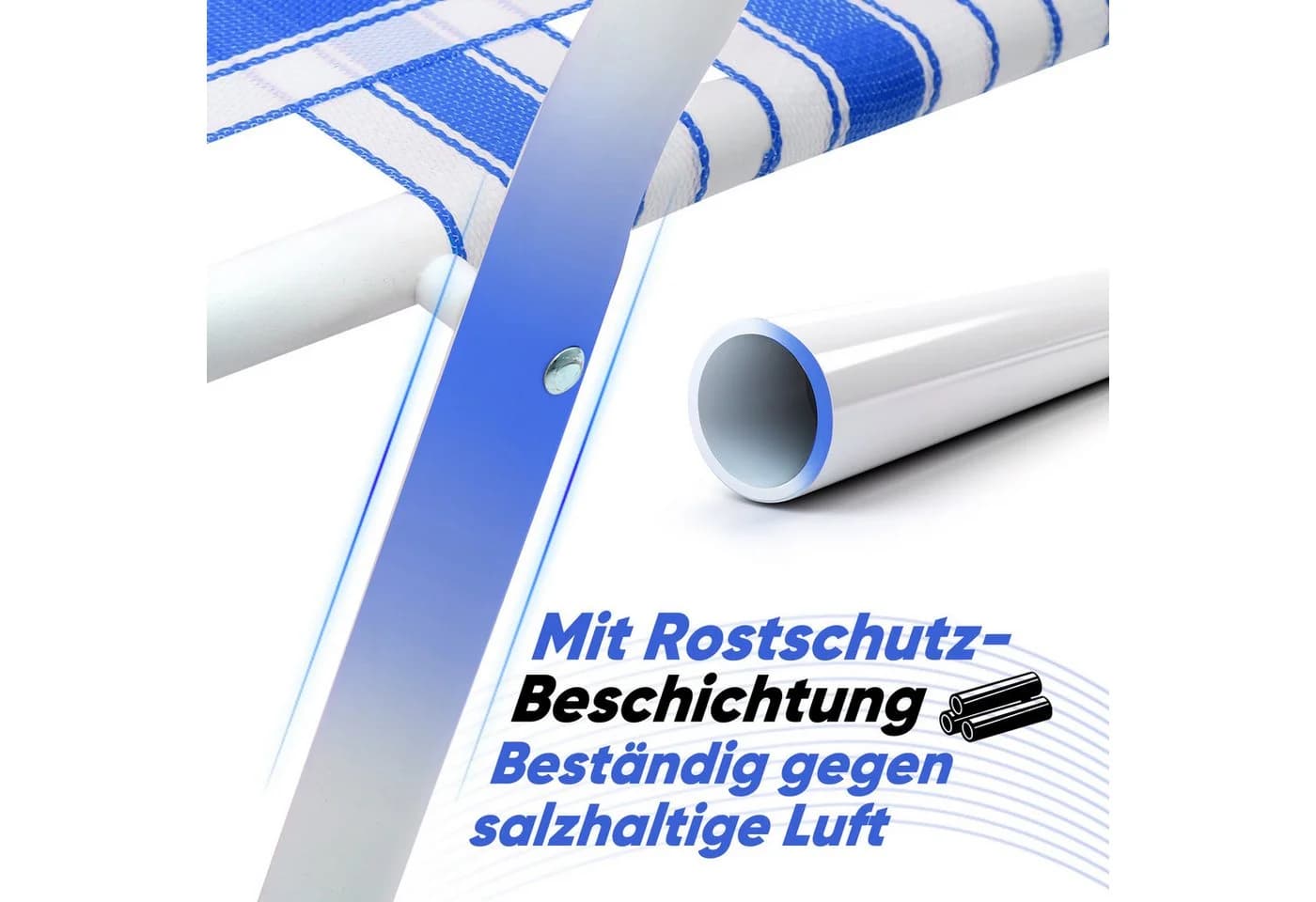 Sekey Campingstuhl Faltbar mit Buchenholz-Armlehnen Blau/Weiß - Bild 5