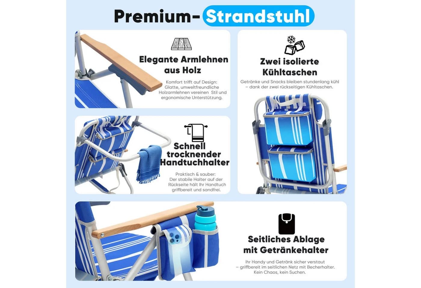 Sekey Campingstuhl Alu Faltbar mit Holz-Armlehnen - Bild 5