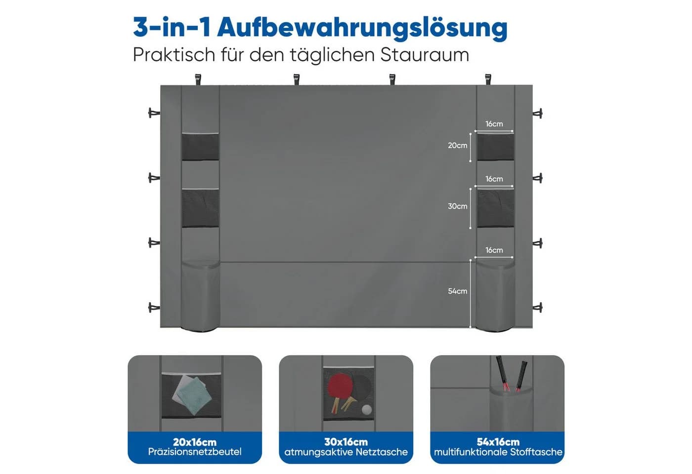 Sekey Pavillon-Seitenwand Grau Multifunktional mit 6 Taschen - Bild 4