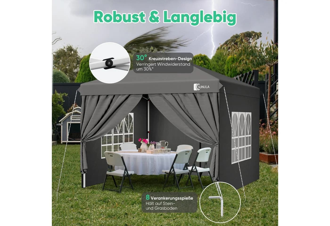 SUNULA Faltpavillon 3x3 m Gartenpavillon mit 4 Seitenteilen - Bild 4