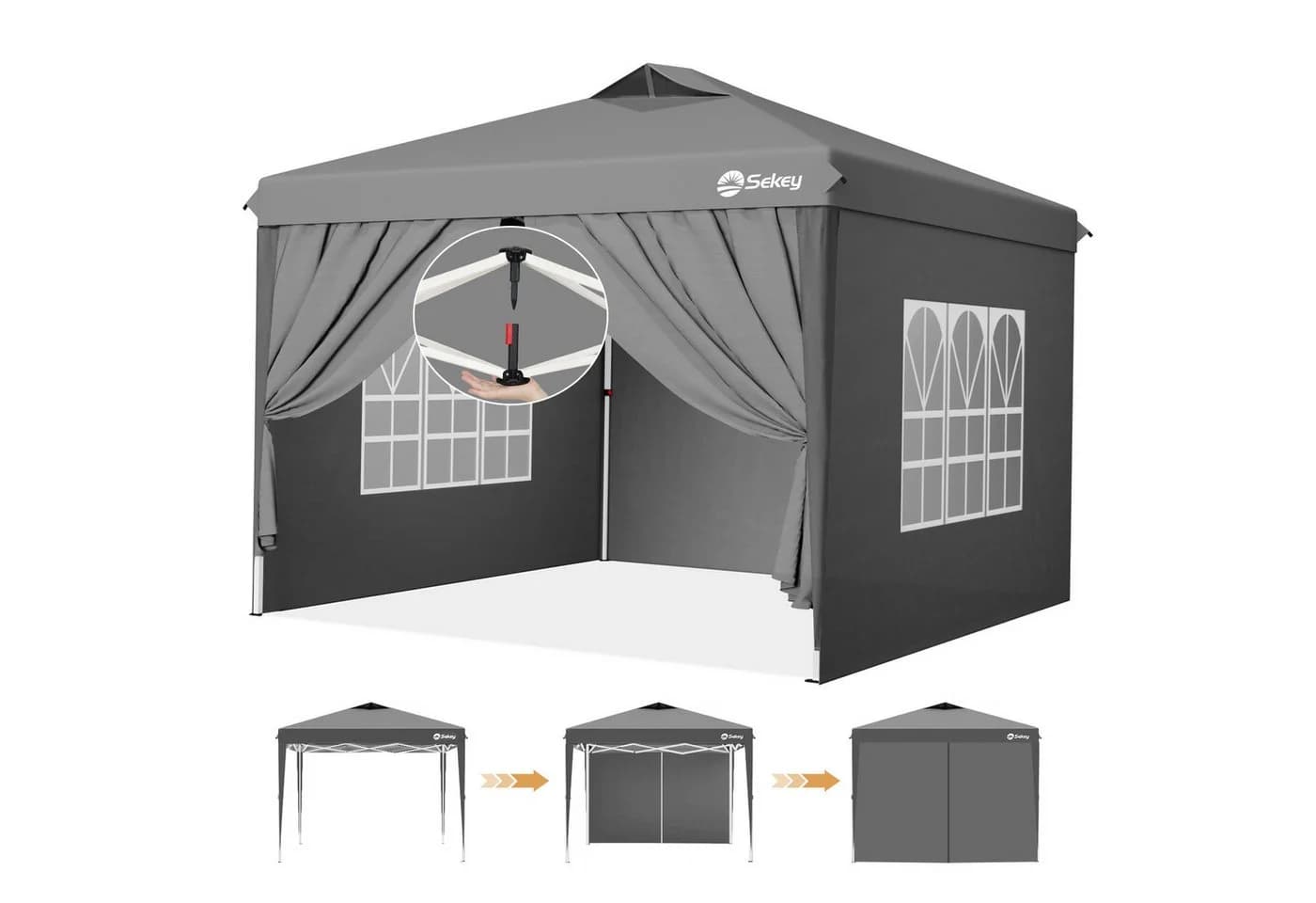 Sekey Faltpavillon 3x3 mit Seitenteilen wasserdicht, Pavillon winterfest und wasserdicht, mit 4 Seitenteilen - Bild 2
