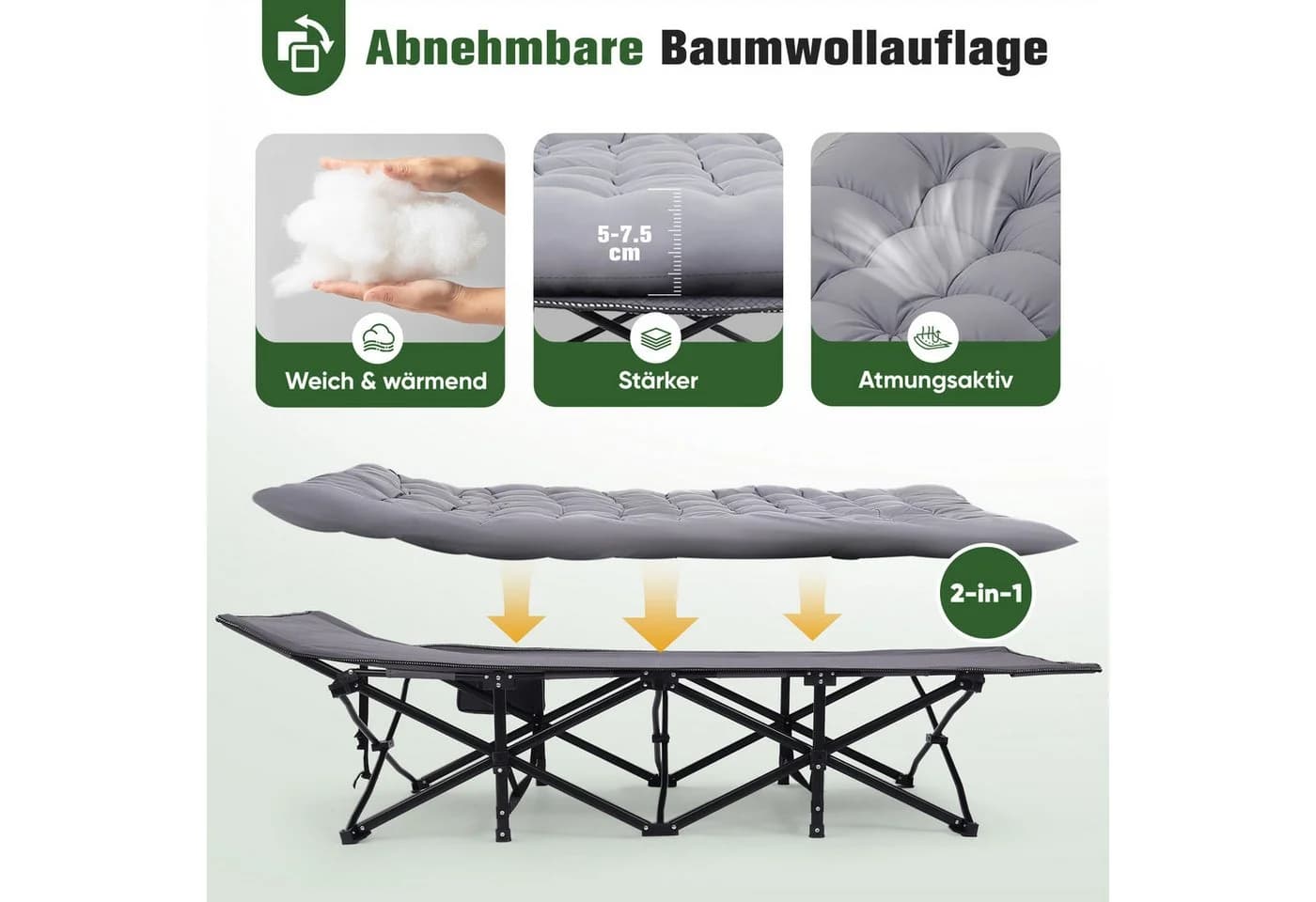 Sekey Campingbett Klappbar mit Perlschaum-Matte - Bild 5
