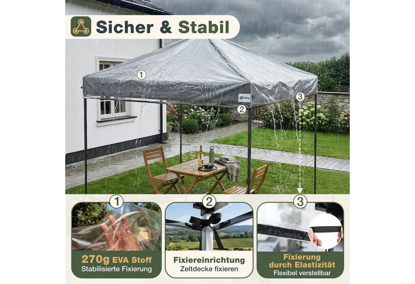 Sekey Pavillon-Schutzhülle 3x3m Transparent EVA - Bild 4