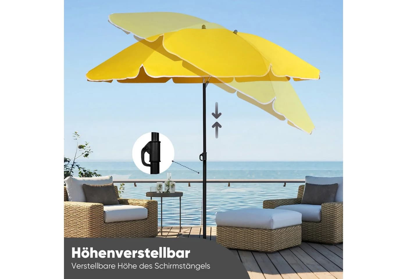 Sekey Sonnenschirm Rund 180 cm Gelb mit Schutzhülle - Bild 5