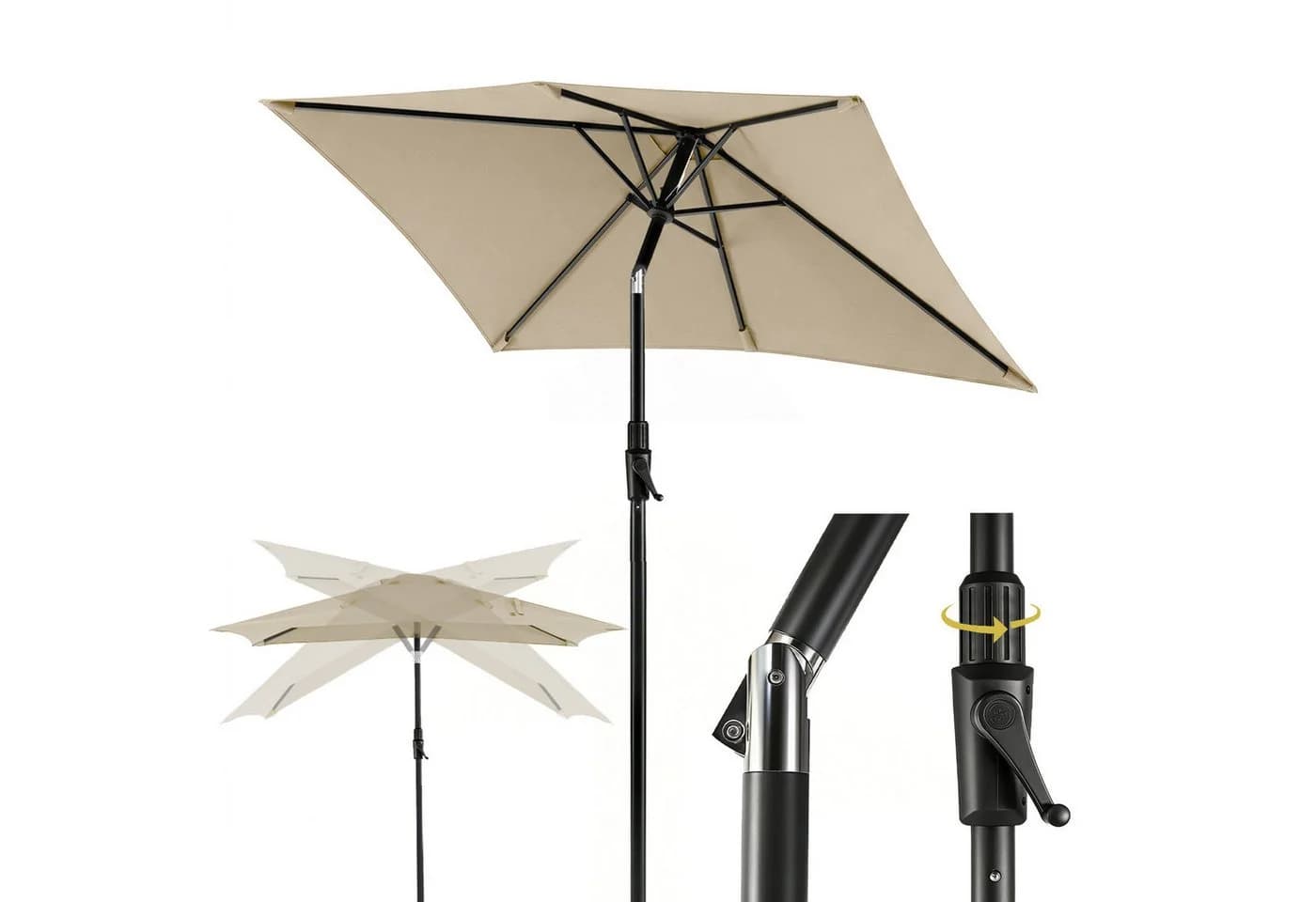 Sekey Sonnenschirm Rechteckig 300x200 cm Taupe mit Kurbel & UV50+ - Bild 2